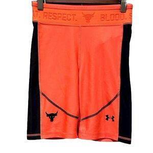Under Armour Project Rock Heat Gear Bike Compression Shorts Orange Black Small